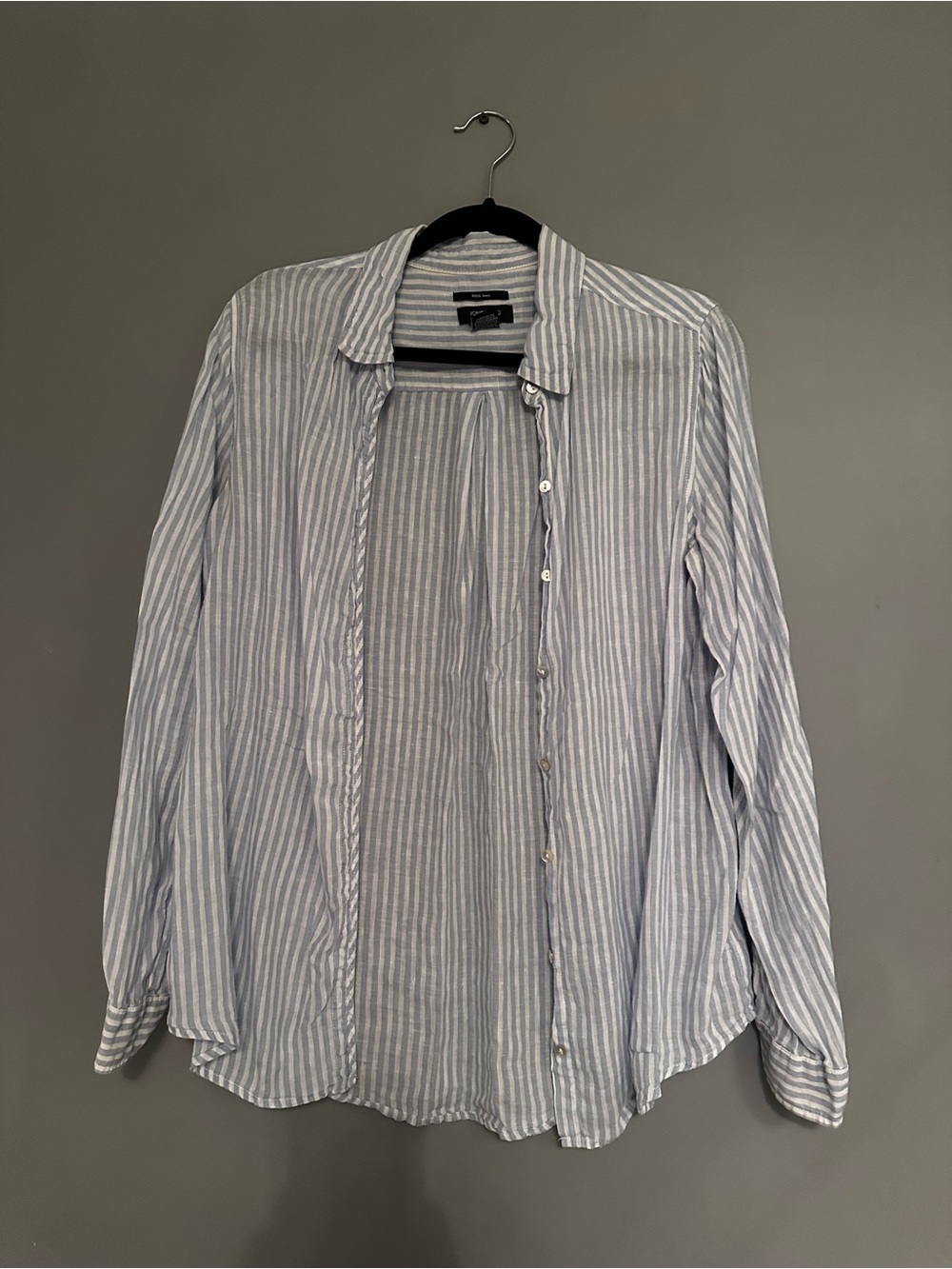 100% linen Oversized Blue & White Striped Casual Button-Down Shirt